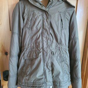 American Eagle Y2K Army Green Military Parka Jacket Faux Fur‎ Hood Sherpa MEDIUM